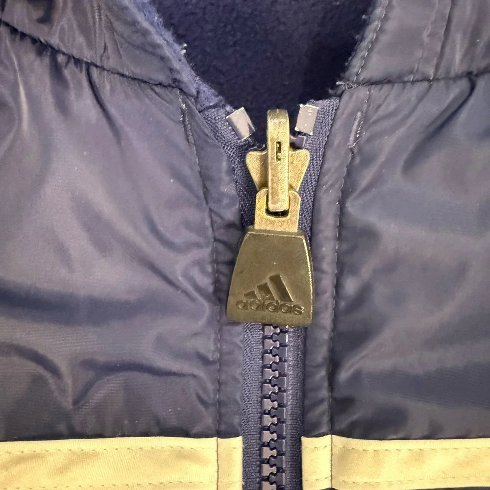 VINTAGE adidas Men's 90s Reversible Hooded Puffer Jacket Navy Blue Size S/M